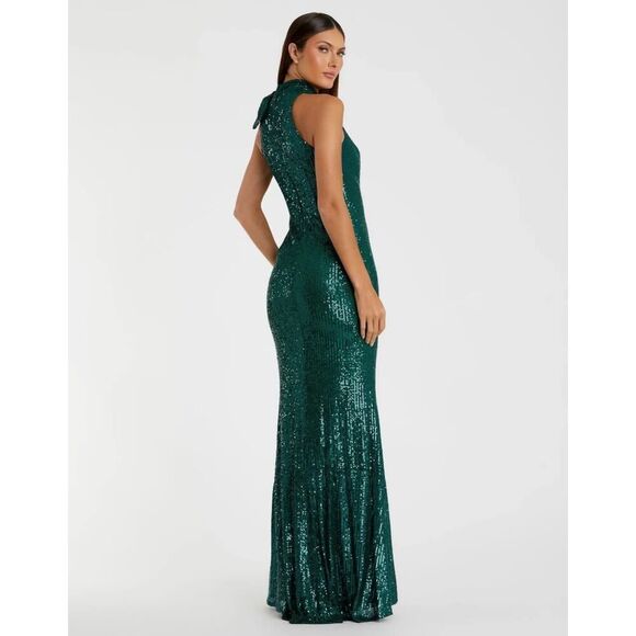 Ieena for Mac Duggal  Green Soft Tie Halter Neck Sequin Gown - Size 2 - NWT - Picture 2 of 5